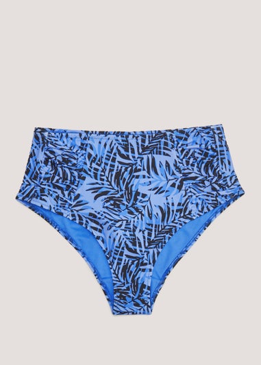 Blue Palm Print High Waisted Brazilian Bikini Bottoms