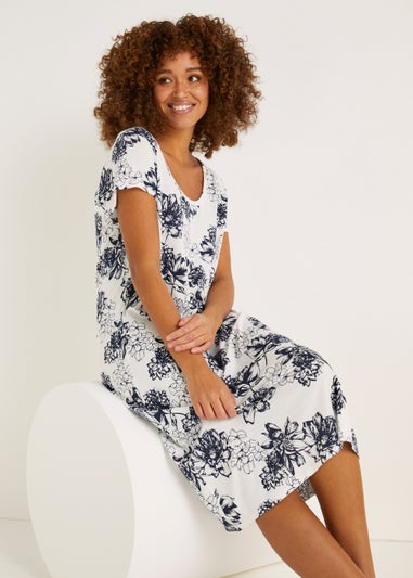 White Floral Modal Cotton Nightie