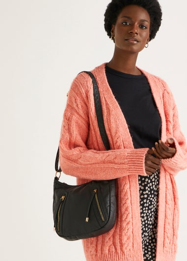 Black PU Messenger Crossbody Bag