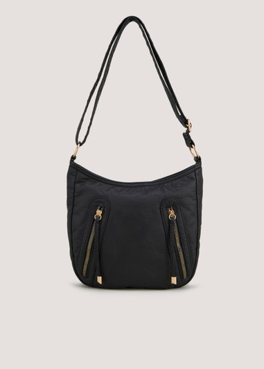 Black PU Messenger Crossbody Bag