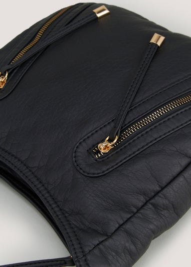 Black PU Messenger Crossbody Bag