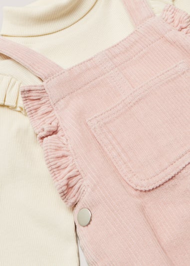 Girls Pink Cord Frill Dungarees & Top Set (9mths-6yrs)