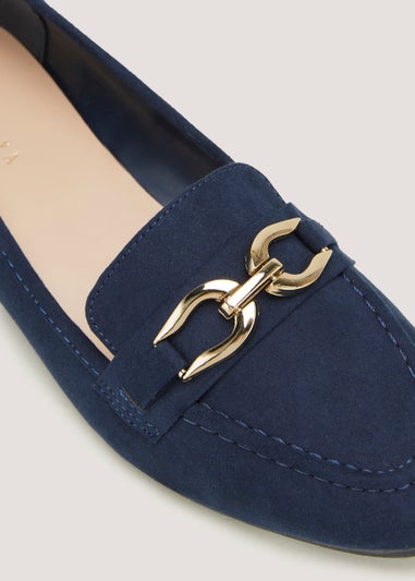 Navy Metal Bar Ballet Loafers