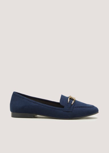 Navy Metal Bar Ballet Loafers