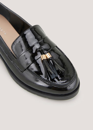 Black Patent Tassel Loafers - Matalan