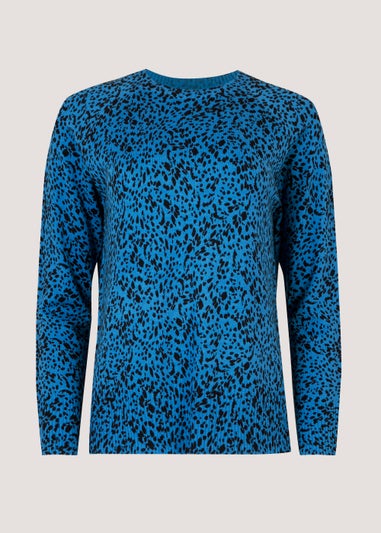 Blue Animal Print Super Soft Crew Neck Jumper