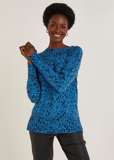 Blue Animal Print Super Soft Crew Neck Jumper