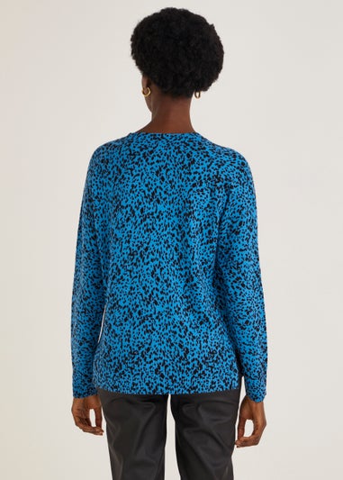 Blue Animal Print Super Soft Crew Neck Jumper