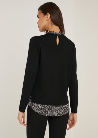 Black 2 in 1 Print Shirt Jumper