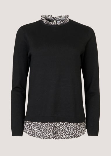 Black 2 in 1 Print Shirt Jumper