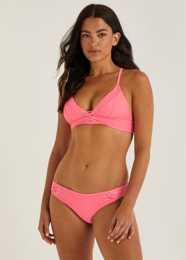 Coral Ribbed Lace Crinkle Bikini Top