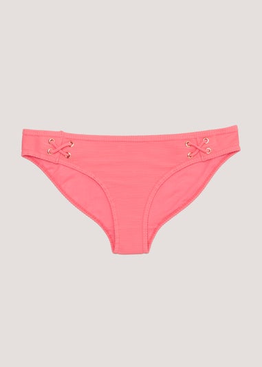 Coral Ribbed Lace Crinkle Bikini Bottoms