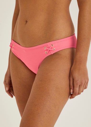 Coral Ribbed Lace Crinkle Bikini Bottoms