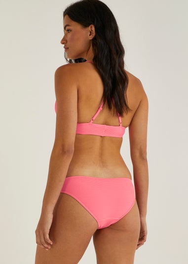 Coral Ribbed Lace Crinkle Bikini Bottoms