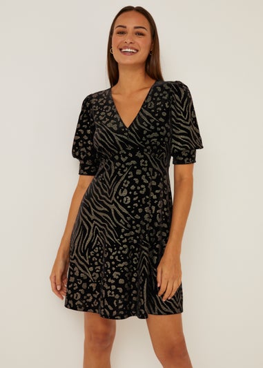 Black Velvet Animal Print Mini Dress