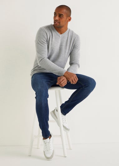 Grey Soft Touch V-Neck Jumper