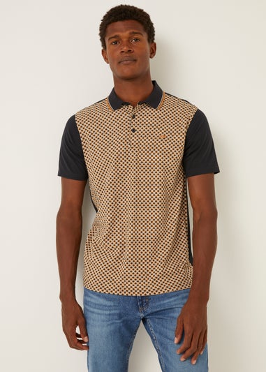 Tan & Navy Smart Print Polo Shirt