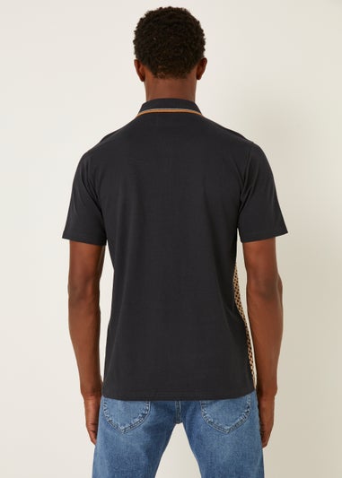 Tan & Navy Smart Print Polo Shirt