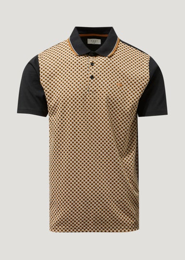 Tan & Navy Smart Print Polo Shirt