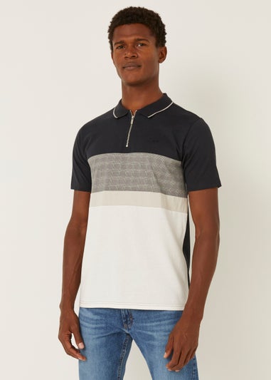 Black Smart Check Panel Polo Shirt