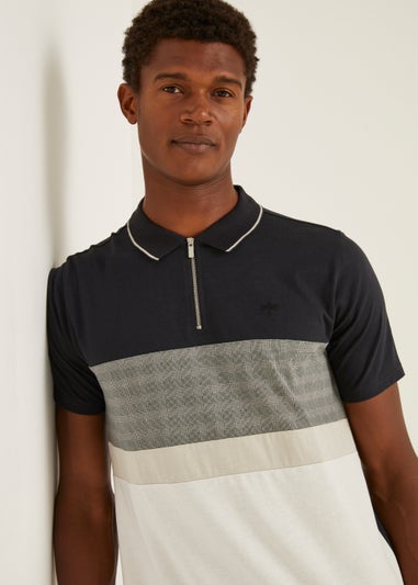 Black Smart Check Panel Polo Shirt