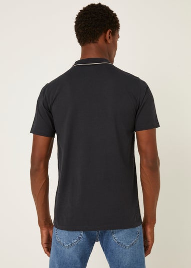 Black Smart Check Panel Polo Shirt