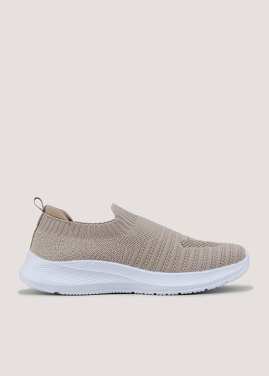 Taupe Knitted Stretch Trainers