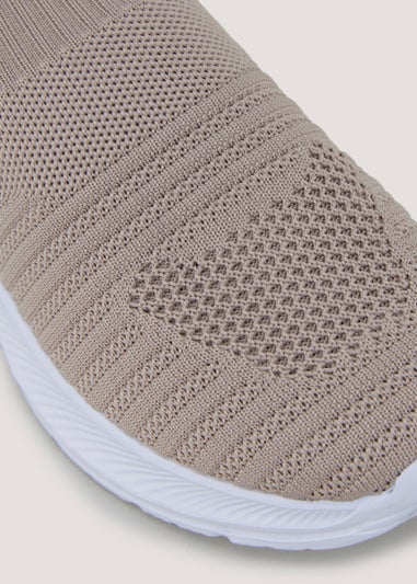 Taupe Knitted Stretch Trainers
