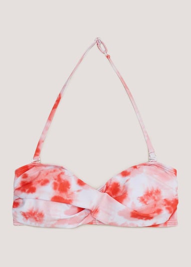 Coral Tie Dye Twist Bandeau Bikini Top