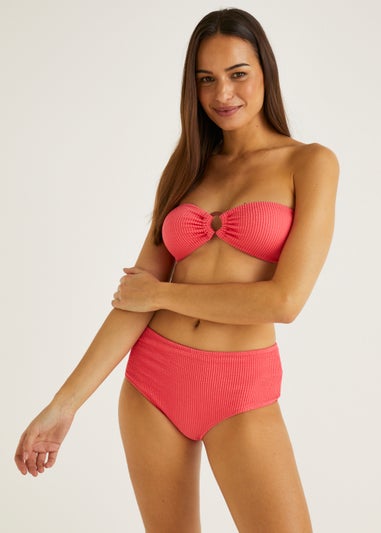 Coral Crinkle Ring Bandeau Bikini Top