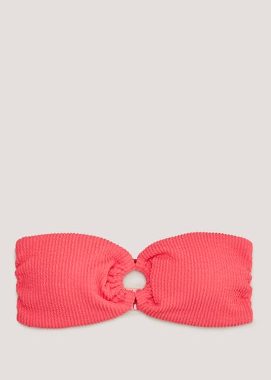 Coral Crinkle Ring Bandeau Bikini Top