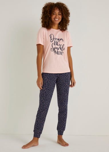 Pink Dream Big Slogan Pyjama Set