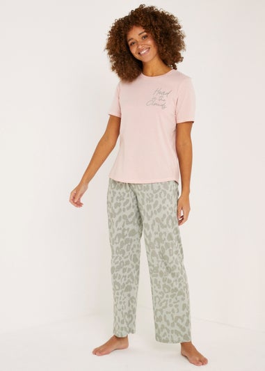 Pink And Grey Leopard Print Pyjama Set Matalan