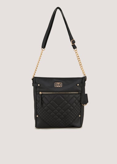 Black Quilted Messenger Crossbody Bag
