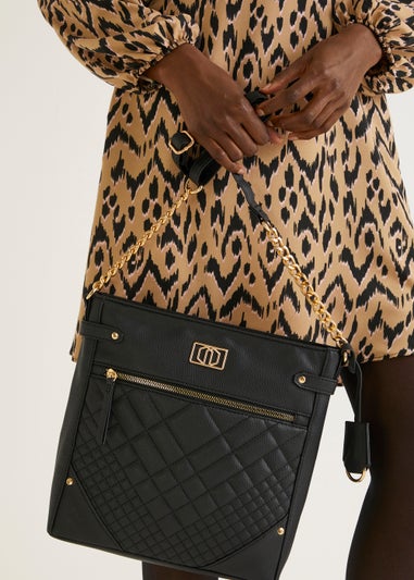 Black Quilted Messenger Crossbody Bag