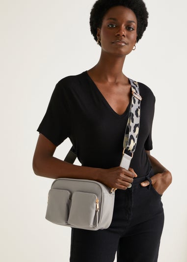 Grey Interest Strap Crossbody Bag