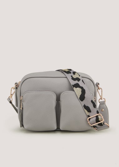 Grey Interest Strap Crossbody Bag