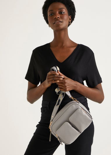 Grey Interest Strap Crossbody Bag