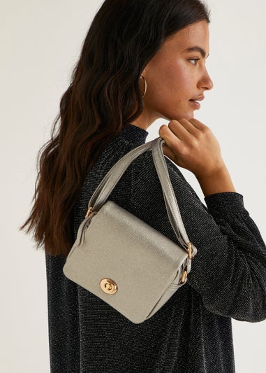 Silver Mini Lock Crossbody Bag