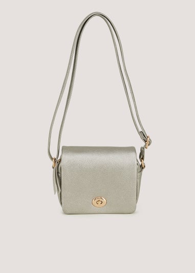 Silver Mini Lock Crossbody Bag