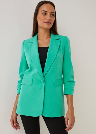 Et Vous Green Ruched Sleeve Blazer