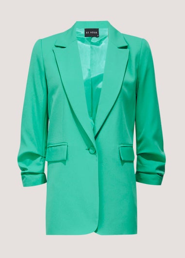 Et Vous Green Ruched Sleeve Blazer