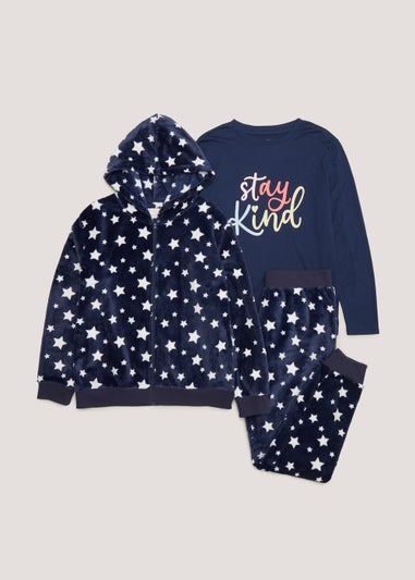 3 Piece Navy Fleece Pyjama Set