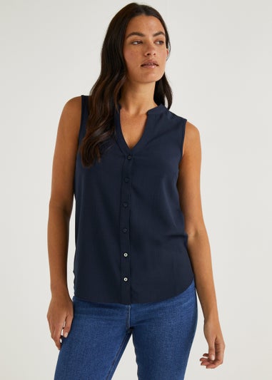 Navy Sleeveless Blouse