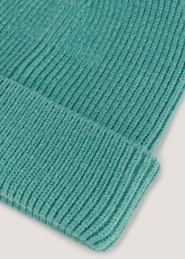 Green Ribbed Beanie Hat