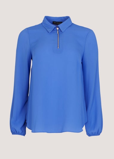 Et Vous Blue Half Zip Blouse