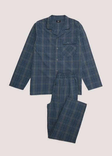 Navy Check Woven Button Up Pyjama Set