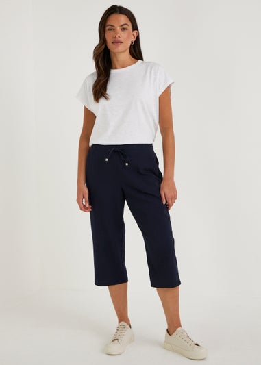 Indi and Cold Navy Linen Cropped Trousers  Willow Natural  Shaftesbury