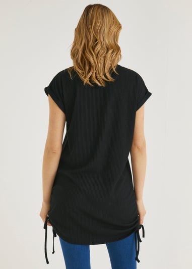 Black Ruched Longline Tee