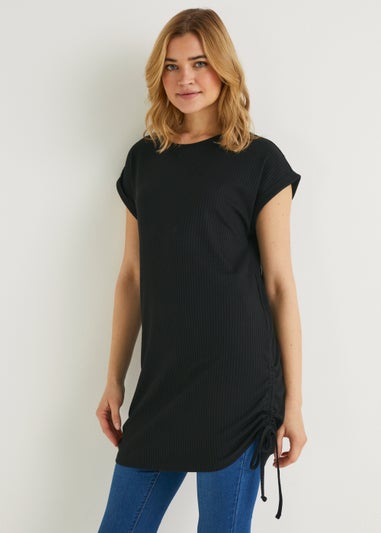 Black Ruched Longline Tee